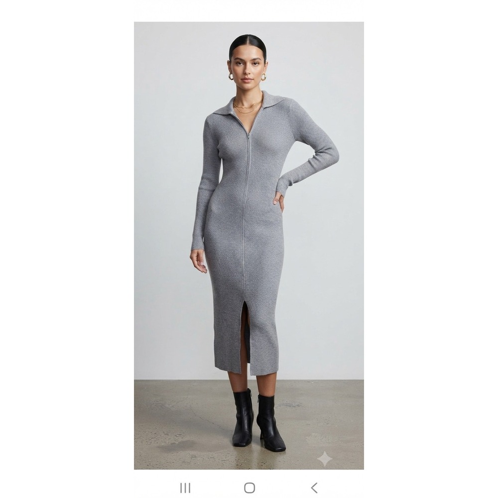 Lark + Grey Ribbed Knit Maxi Dress Women's M Gray Viscose Blend RN143003 RD3734M